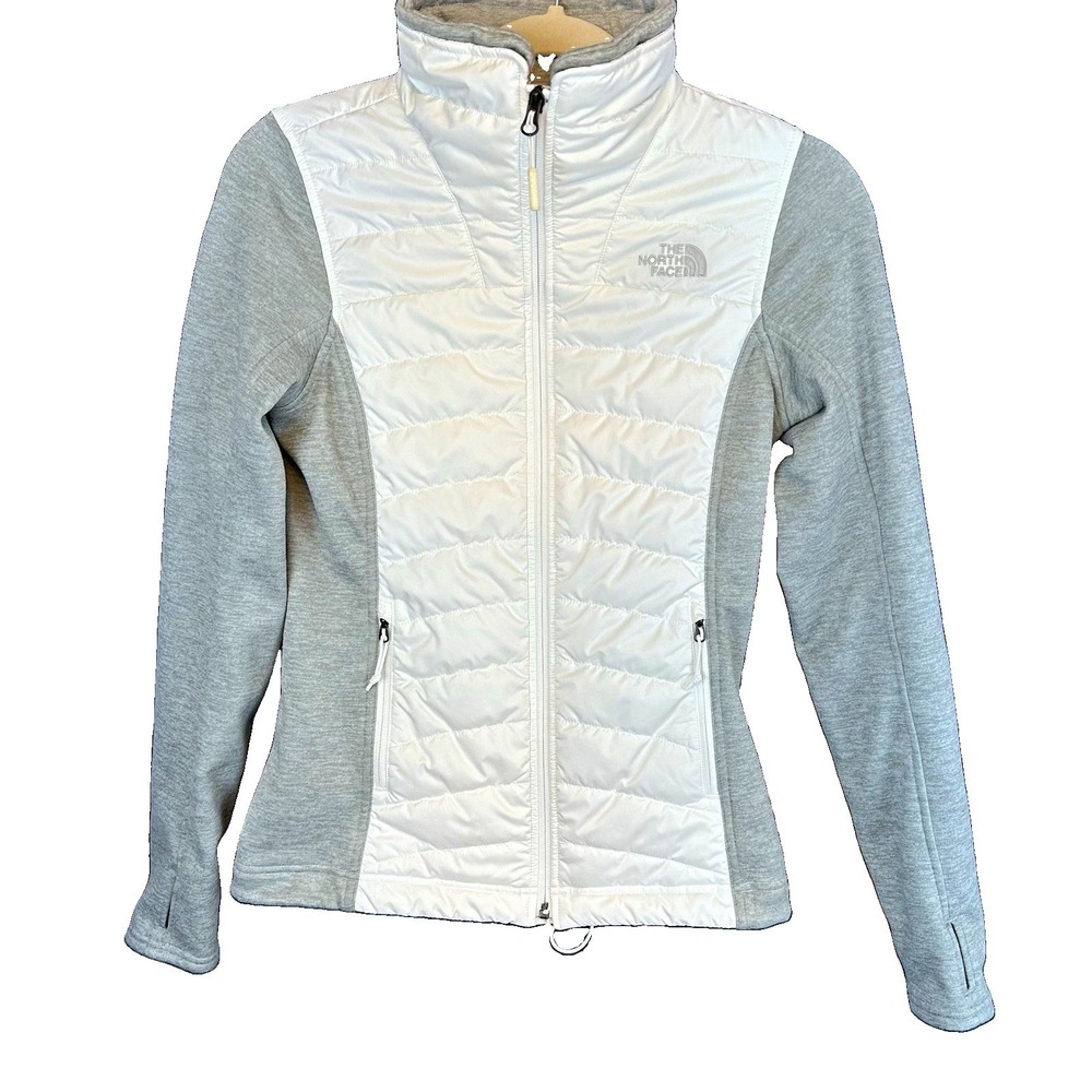 The North Face ThermoBall Quilted Full Zip Puffer Jacket Pockets White Gray XS